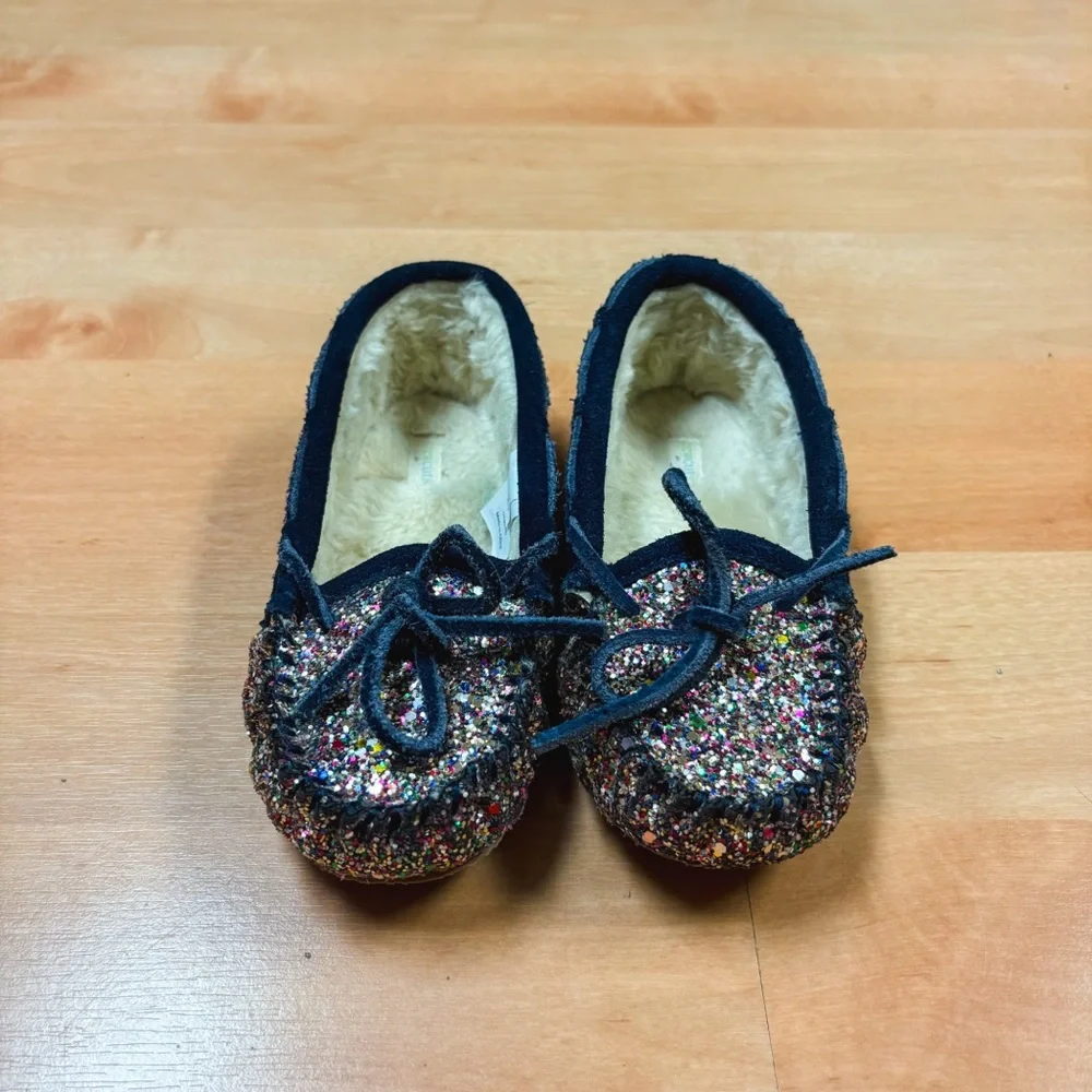 Crewcuts by J Crew Navy Blue & Rainbow Glitter Slip-On Moccasins Kids Size 13